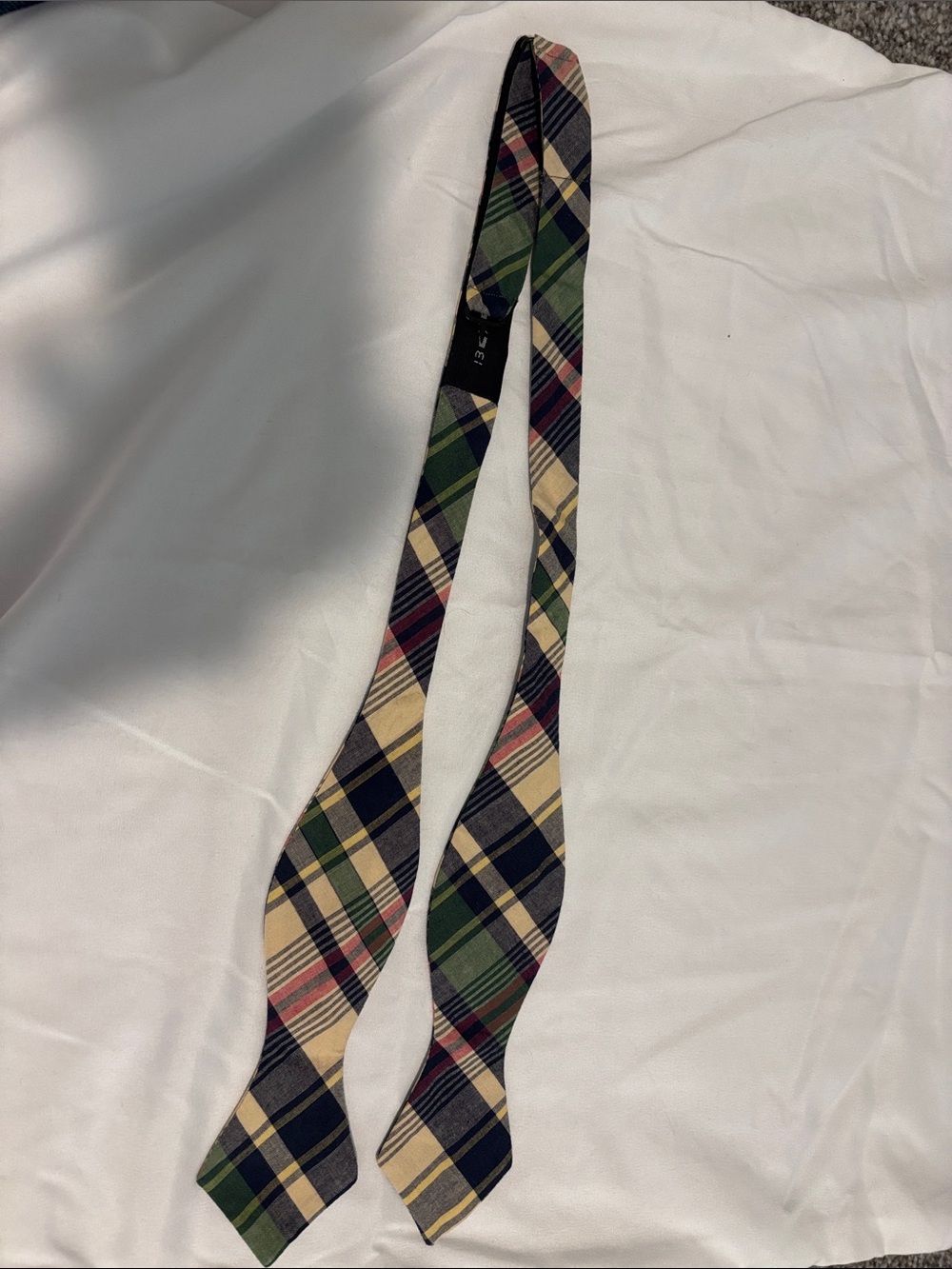 Plaid Self-Tie Bow Tie in Navy, Green, Cream